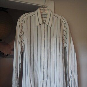 Men's Perry Ellis white & gray pin stripe button down dress shirt (Medium15.5)